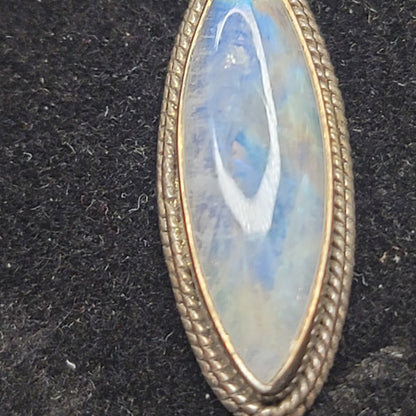 Marquise-cut Rainbow Moonstone Labradorite Sterling Silver Pendant