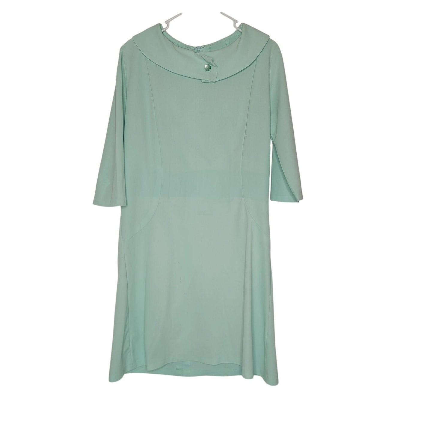 Vintage Baby Blue 60's dress 3/4 sleeve Stains Large/XL Circle collar