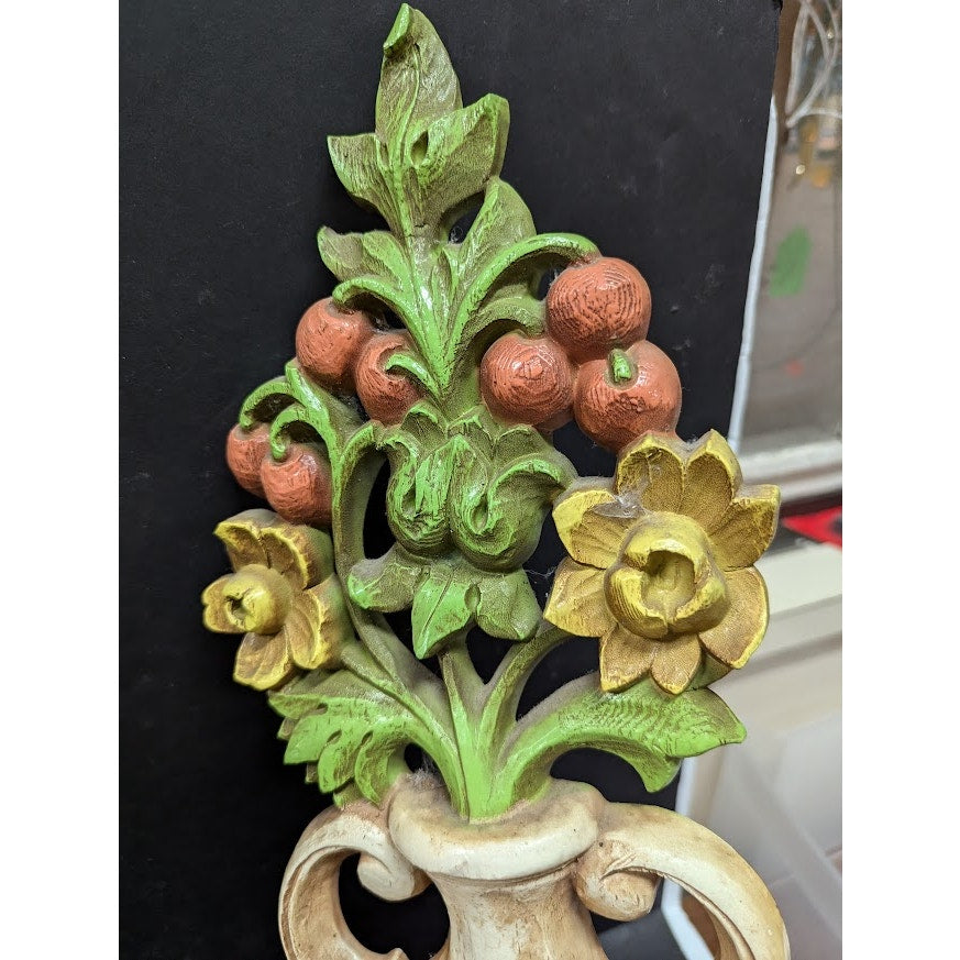 Vintage 60's PAIR  wall candleholders flower vase amphora HOMCO large Ornate