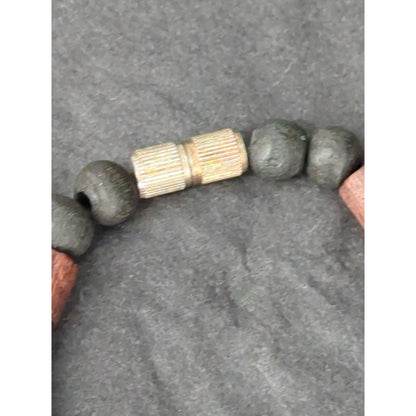 Vintage Chunky Wooden Bead Statement Necklace Pink & Brown Mid-Century Boho Chic