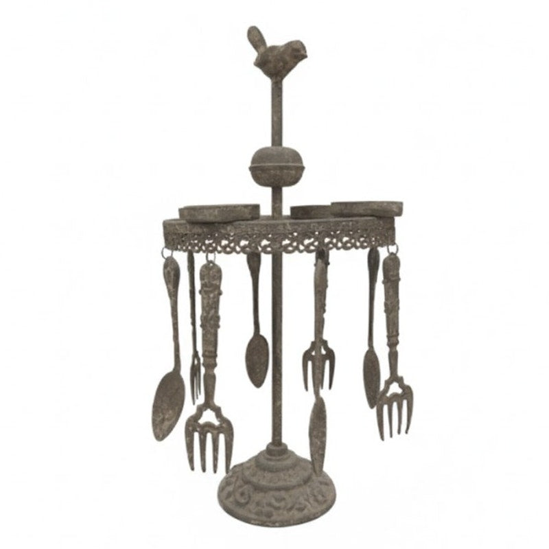 Antique Cast Metal Bird Revolving Candelabra & Cutlery Server Heirloom