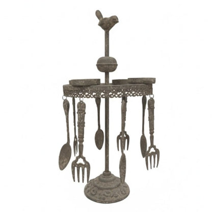 Antique Cast Metal Bird Revolving Candelabra & Cutlery Server Heirloom