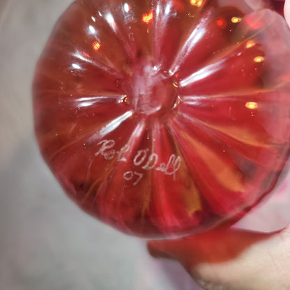 Handblown Art Vase Glass Rob O'Dell 2007 Soffi Studio Pink ruffle top tapered