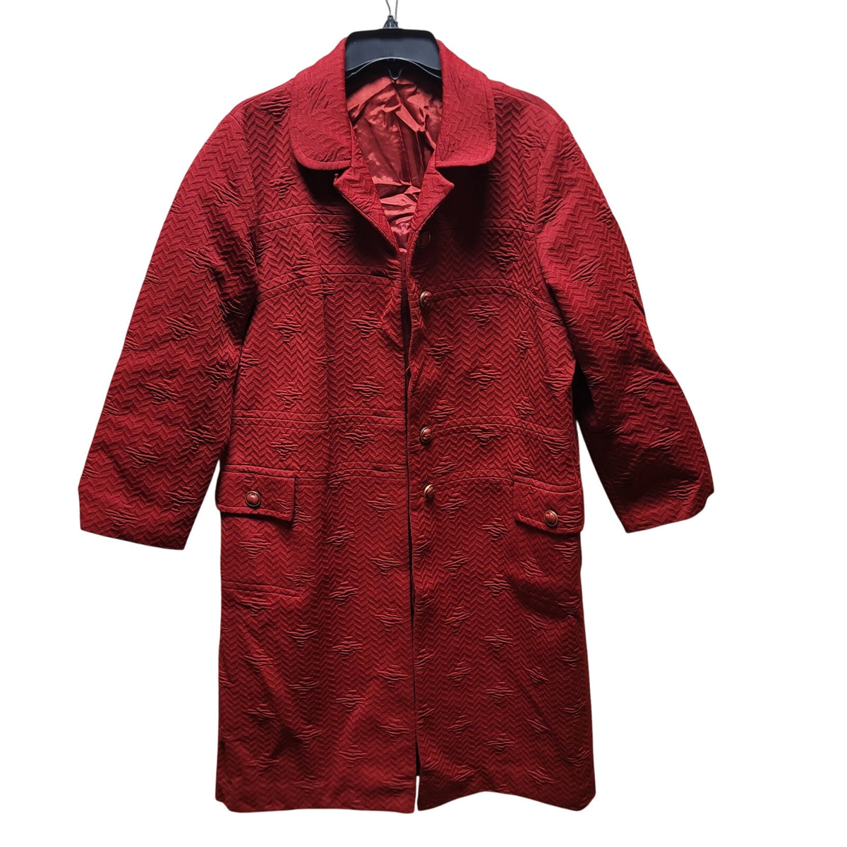 Vintage Roberta Lee LargeXL Burgundy Coat Polyester Textured Button Long Sleeve
