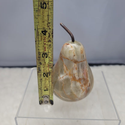 Ten Thousand Villages Onyx Figurine Pear Copper Stem Paperweight Decor