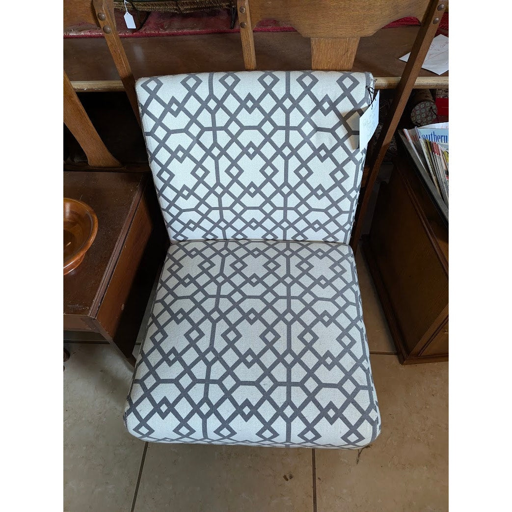 Secondhand Sandies: Pair of armless occasional chairs gray and ivory