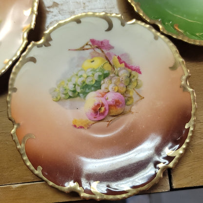 Set of 5 Bavarian handpainted saucer plates 5" Fruit gold trim