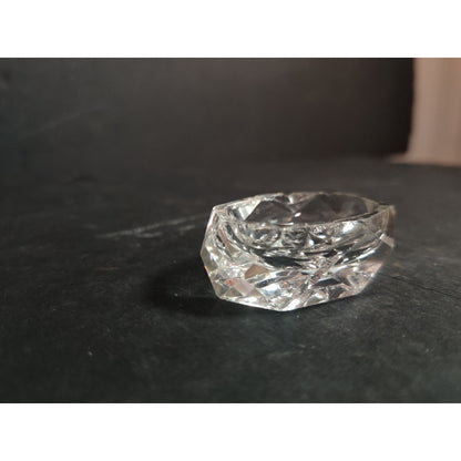 Vintage Cut Crystal Glass Open Salt Cellar Pin Dish Starburst Base