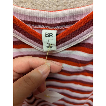 NWT Large Nordstrom Stripe V-neck Tank Top casual sleeveless summer red white