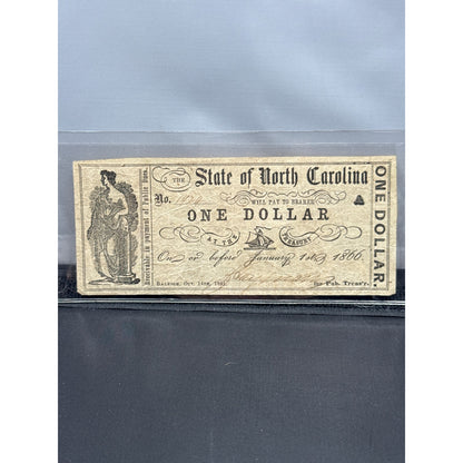 Paper Currency Bank Note USA Paper Money State of North Carolina $1 Series 1861