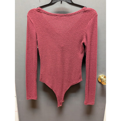 Socialite Size Medium Waffle long sleeve thong bodusuit top v/neck NEW