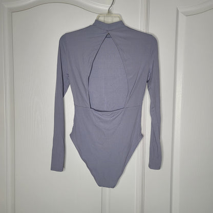 Topshop OPEN BACK blue ribbed Bodysuit long sleeve Size 8 long sleeve NEW