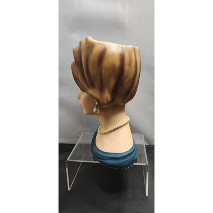 Vintage 1950s Blonde Lady Head Vase Planter Blue Dress Collectible MCM 7"
