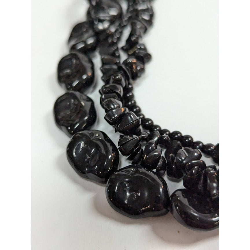 17" Vintage Black Beads Gothic Multi Strand Necklace freeform