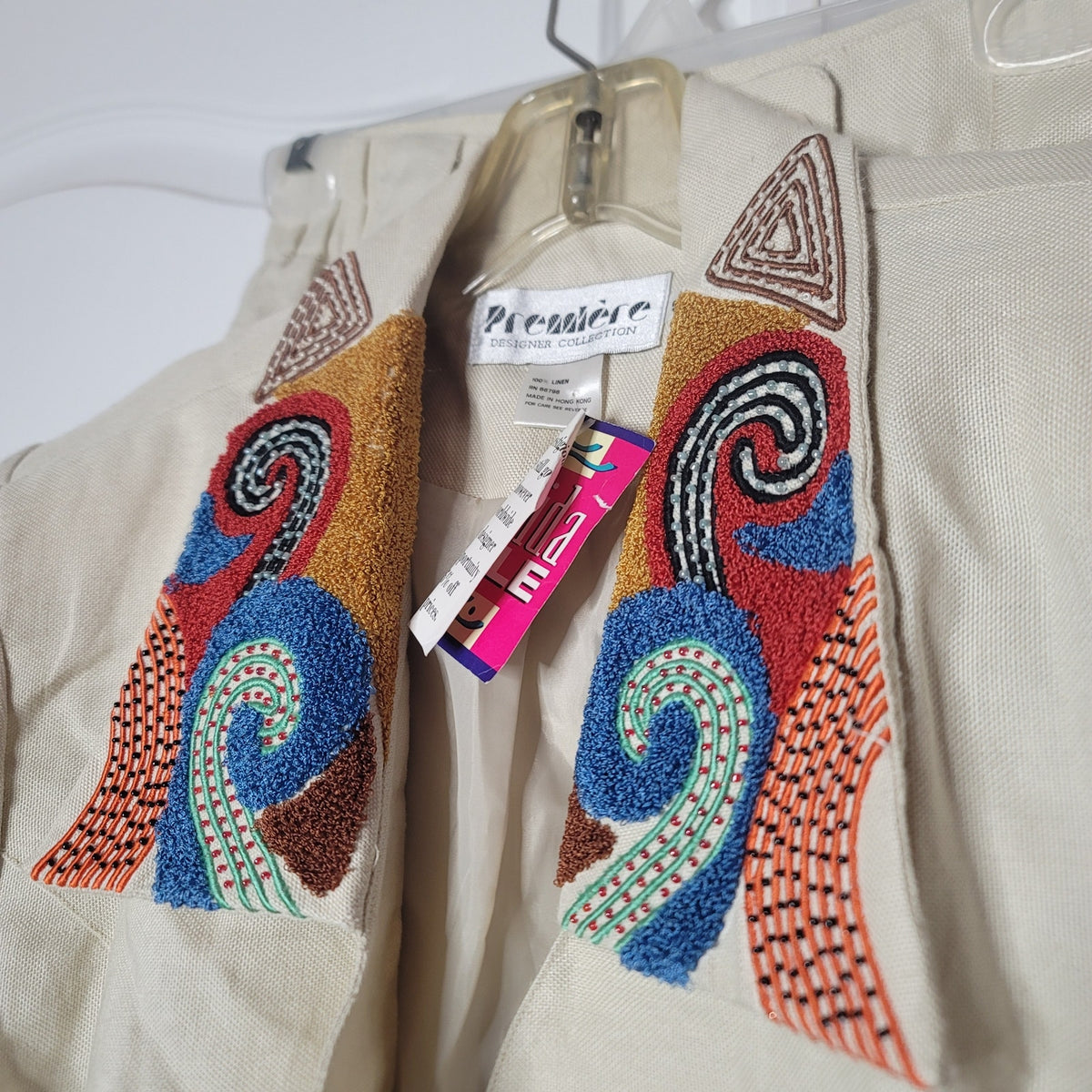 Premiere Designer 2 Pc. vintage Pant Jacket Suit Vintage LINEN Size 10 Cream