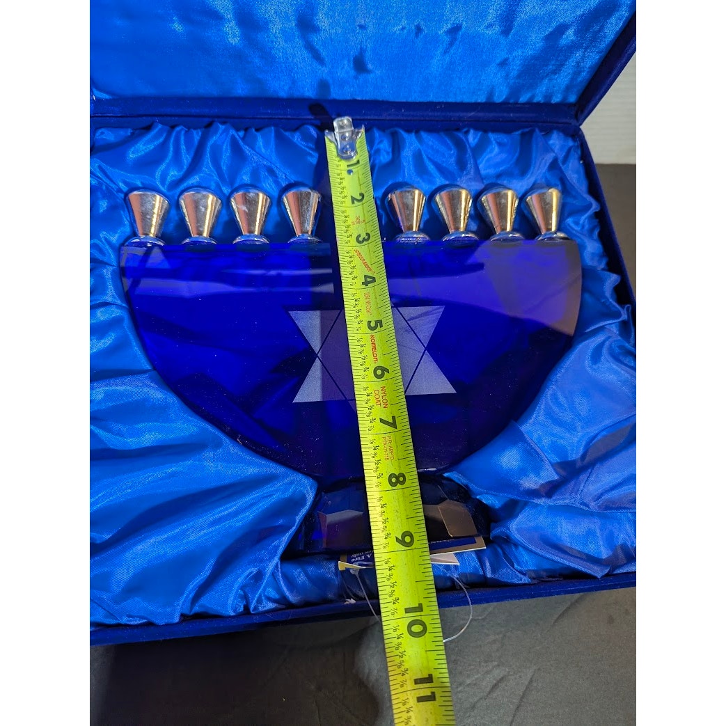 Elegant Traditional Dillard's Blue Crystal Star of David Menorah