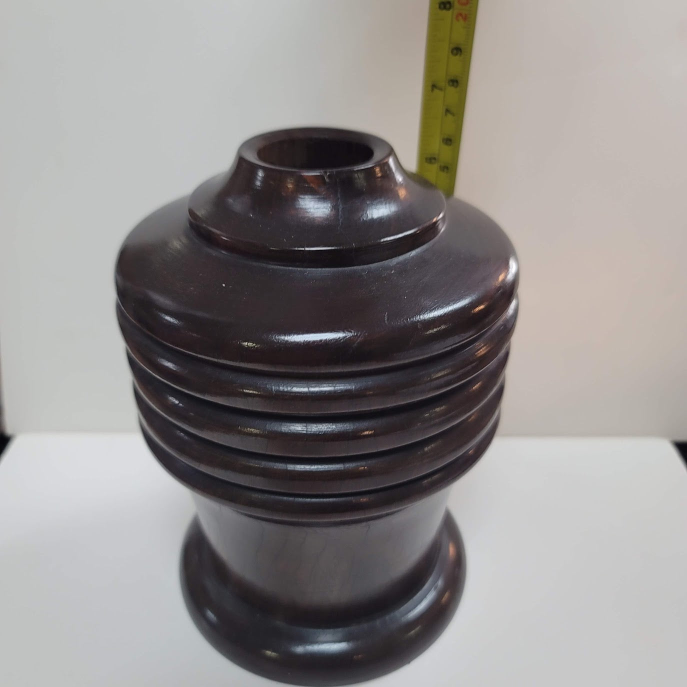 Hand turned black walnut vase heavy aged solid wood crackle varnish vessel