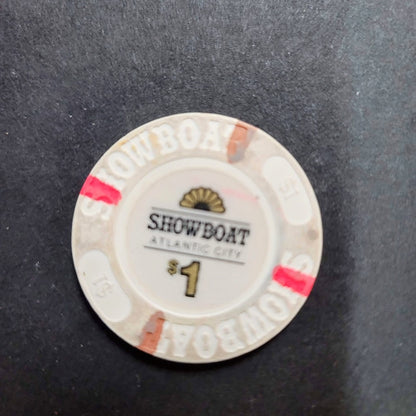 Casino Chip SHOWBOAT ATLANTIC CITY $1 gaming White