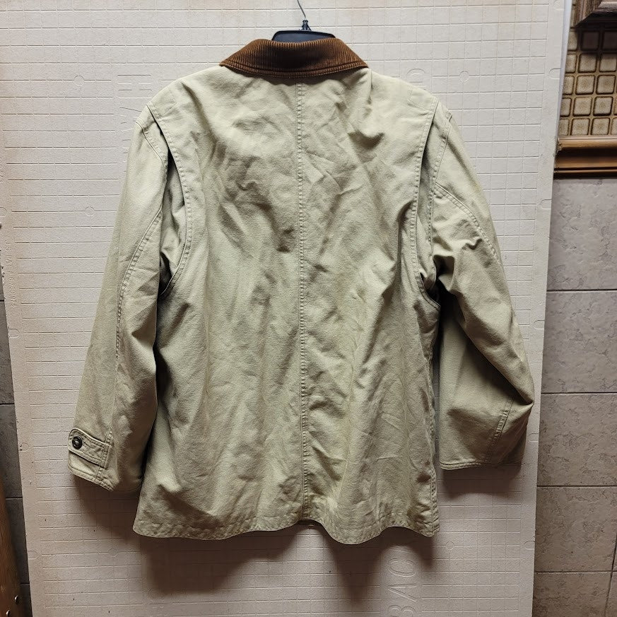 Lands End Vintage Women Large 14-16 Barn Chore Farm Coat Jacket Tan Brown Plaid