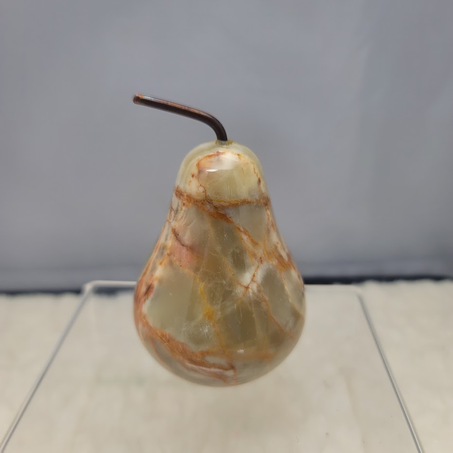 Ten Thousand Villages Onyx Figurine Pear Copper Stem Paperweight Decor