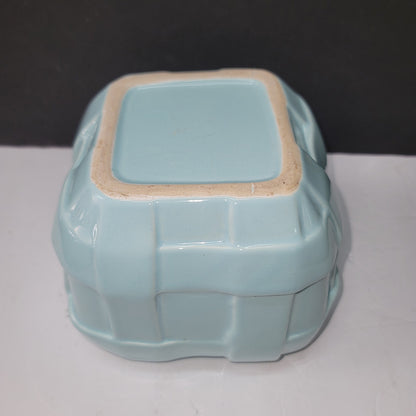 Planter basketweave BABY blue 5" x 5" square vase