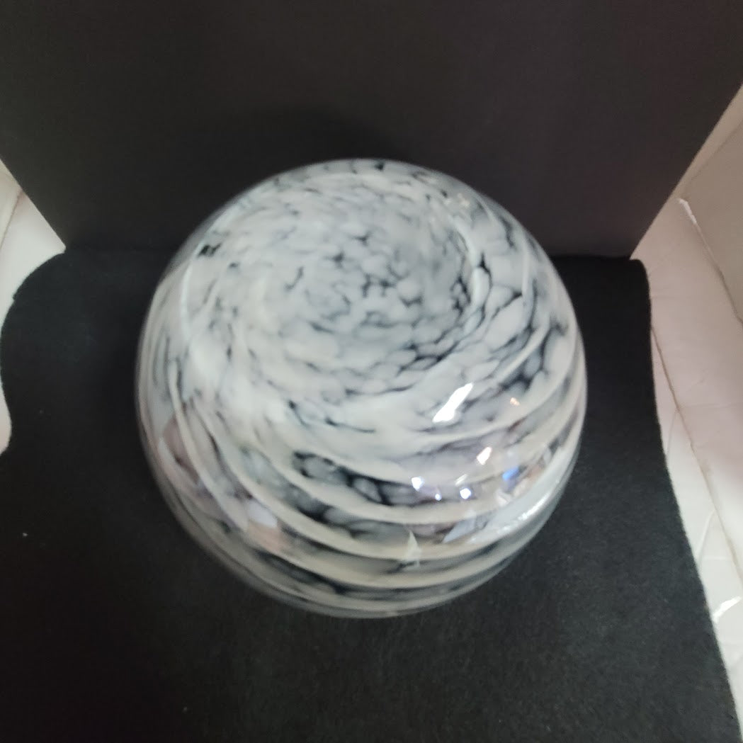 Vintage Blue White Swirl Art Glass Rose Bowl Vase Candle Holder Coastal Beach