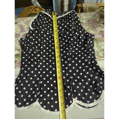 Young Edwardian Vintage Polka Dot Scalloped Vest Blouse XS Black White Coquette