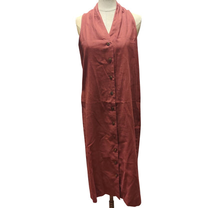 Vintage Alain Toussaint Linen Blend Midi Vest Dress Rust Gathered Neck Casual 2