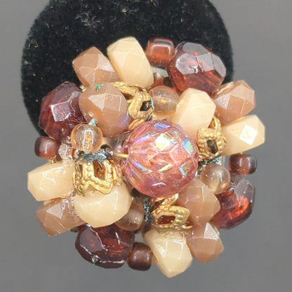 Vintage Faux Pearl Rhinestone Cluster Clip On Earrings W Germany Retro Glam