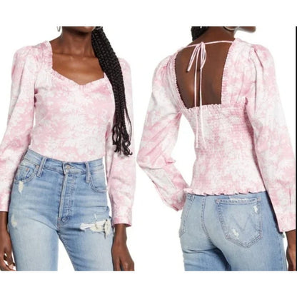 Wayf floral size medium blouse Justina Smocked Bustier Top NEW casual summer