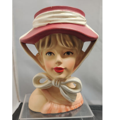 Relpo K1783 Lady Headvase Planter MCM Kitsch Red Hat Retro Ceramic Decor Vase