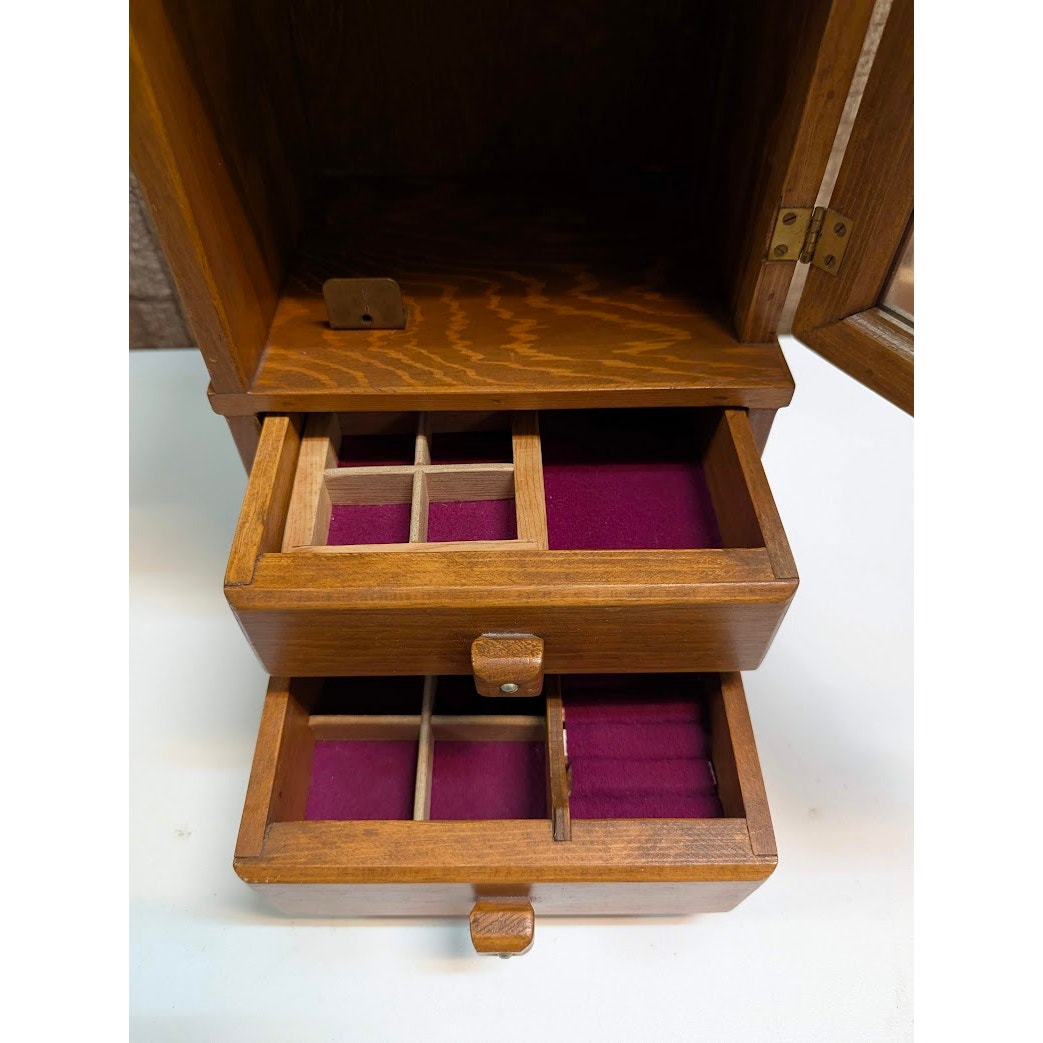 Vintage '84 Handmade Signed Wooden Jewelry Box Cabinet Armoire Amazing Craftsman