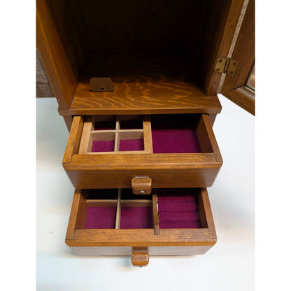 Vintage '84 Handmade Signed Wooden Jewelry Box Cabinet Armoire Amazing Craftsman