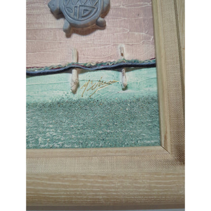 Vintage 1980s Patrick McNurney Original Mix Media Abstract Coastal Turtle Frame