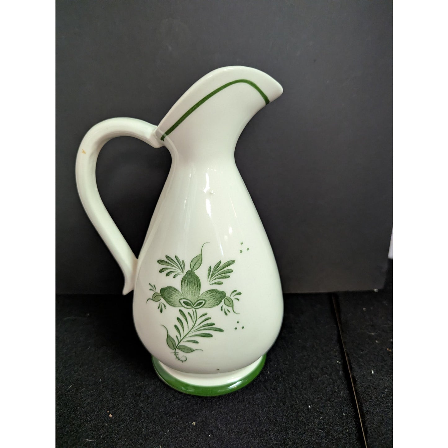 Vintage Hand Painted Green Floral Ceramic Pitcher Vase Japan
