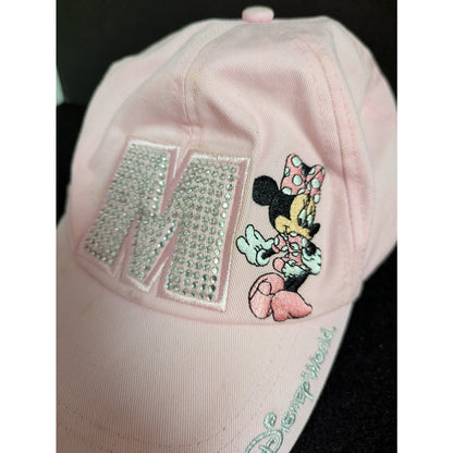 Disney Parks Pink Minnie Mouse Rhinestone M Baseball Cap Hat Walt Disney World
