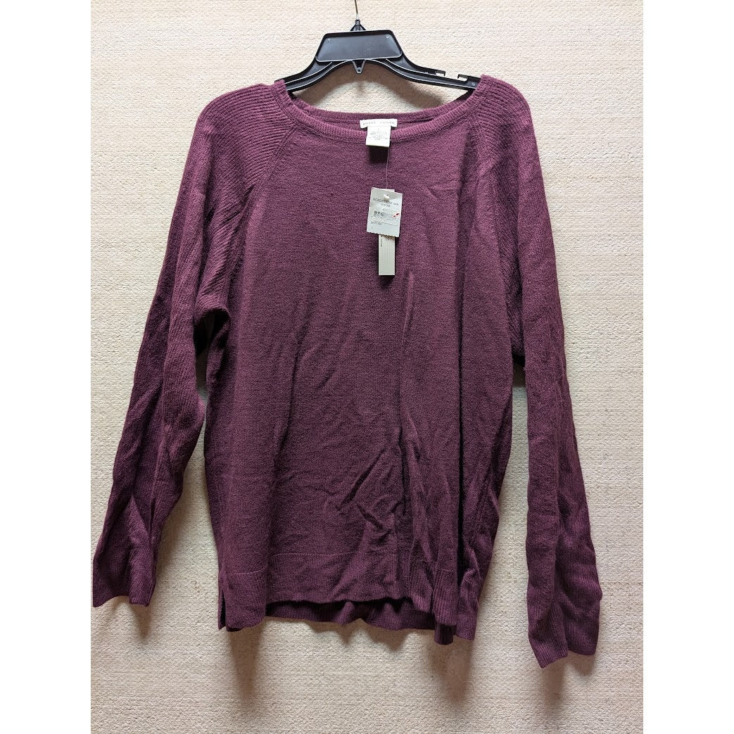 Sweet Romeo Women's Eggplant Modern Raglan Sleeve Pullover Sweater Size LARGE