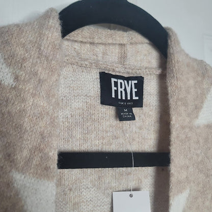 Frye Ladies' tribal geometrric Patterned Cardigan Sweater NEW Medium Tan Cream