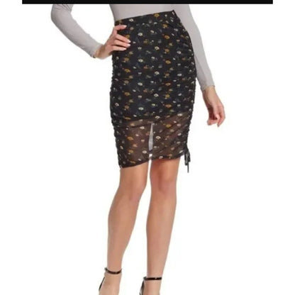 Wild Honey wiggle Black Floral Skirt Side drawstring size LARGE