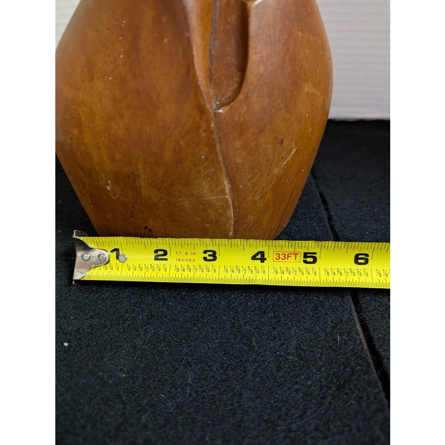 Mid-Century Modern Hand-Carved Wood Bust Sculpture – Stylized Female Form