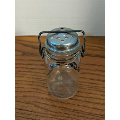 Vintage Clear Glass Miniature Milk Can Cheese Shaker with Wire Bail Handle
