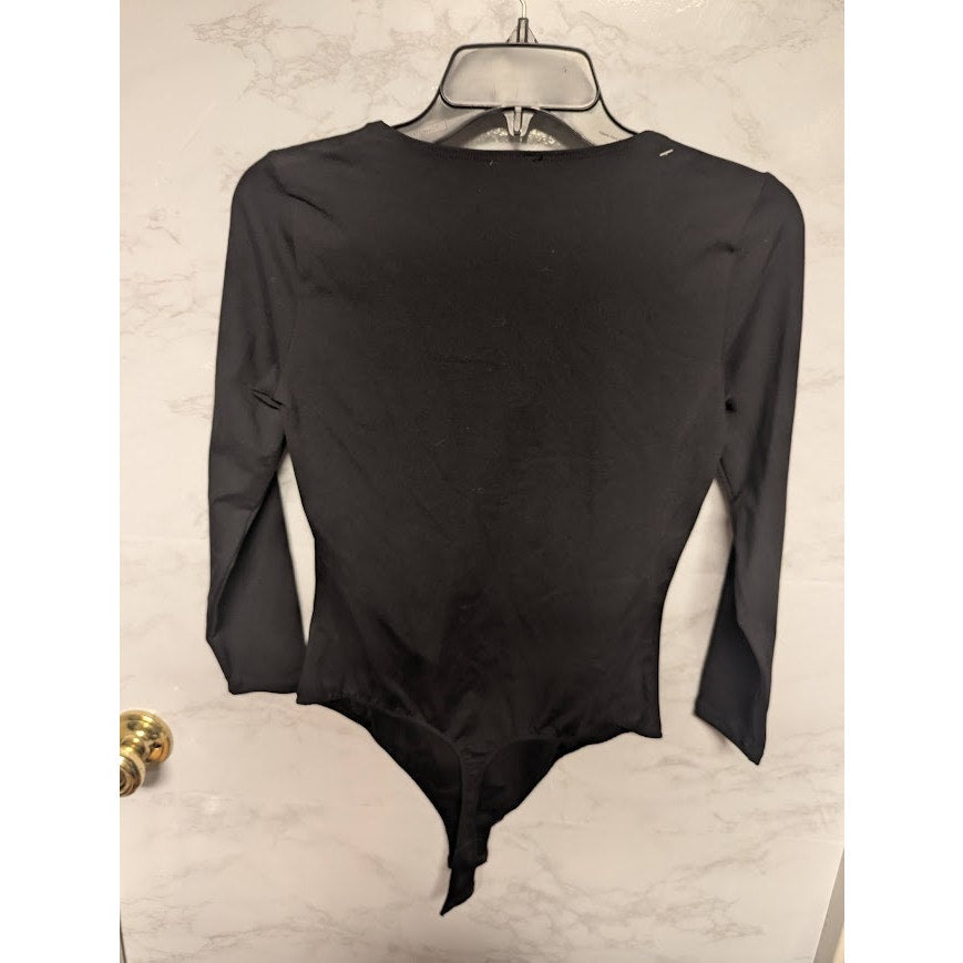 NEW Free People square neck long sleeve firming bodysuit thong black size Medium