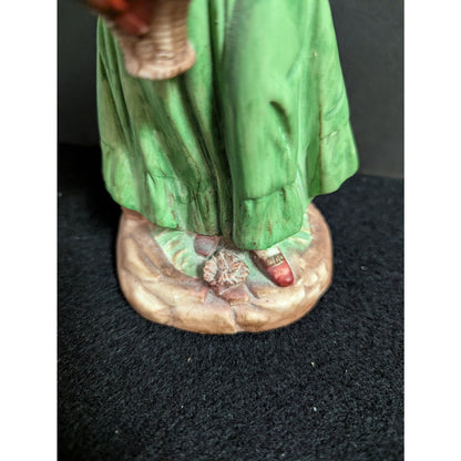 Vintage Bisque Porcelain Peasant Girl Figurine with Flower Basket