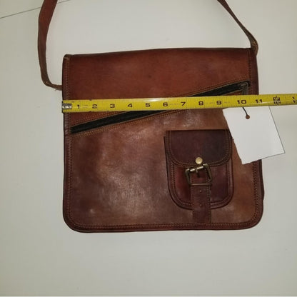 leather Purse bag crossbody camel front flap adjustable top handle Satchel