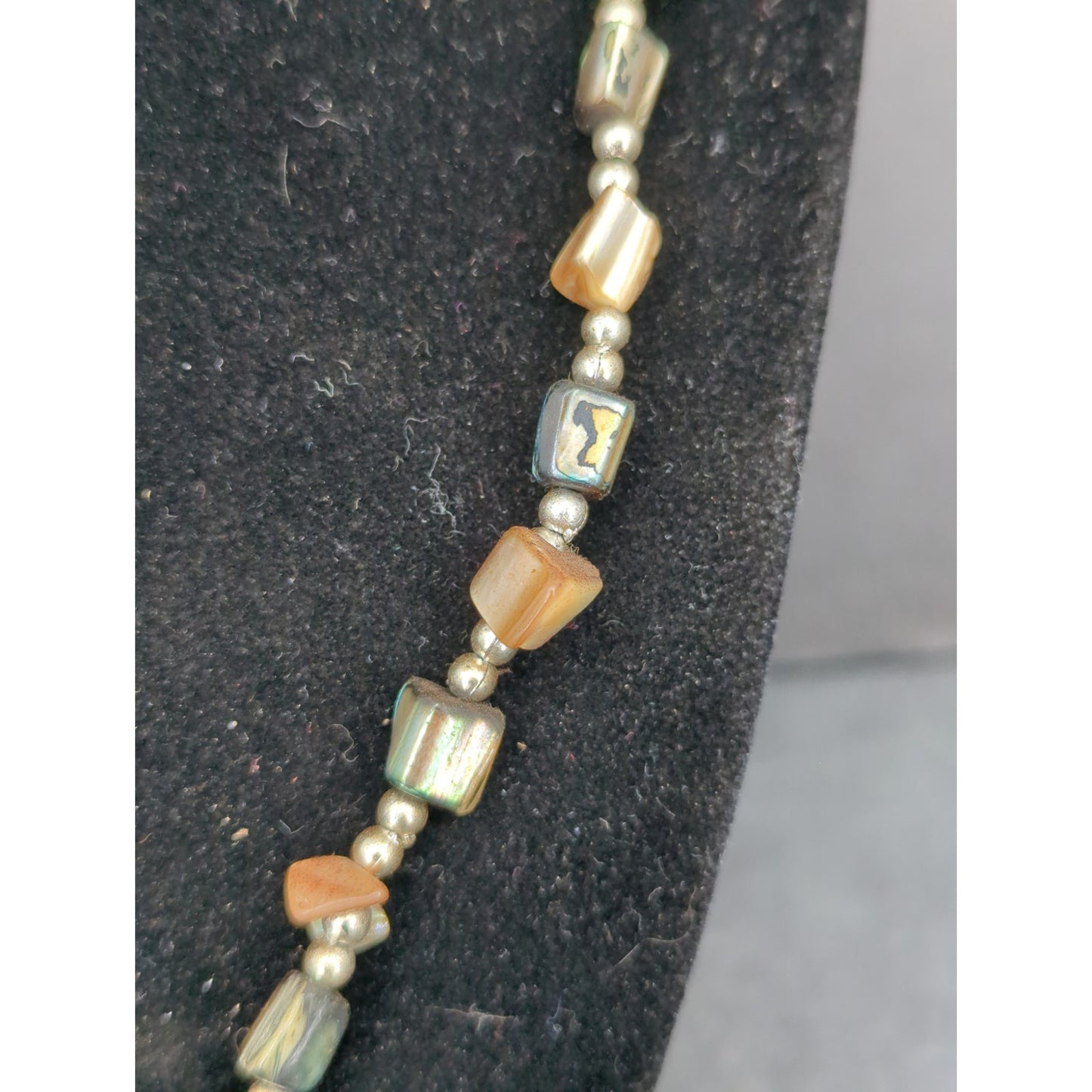 Vintage Earthy Gemstone Bead Gold Tone Bar Station Collar Necklace Boho Chic