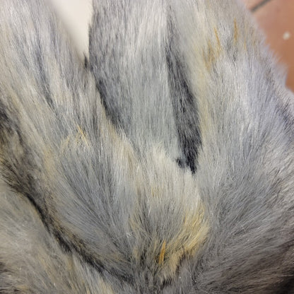 Roamans Faux Fur Coat Medium 14 16 Grey Striped Glam Winter Jacket Luxury