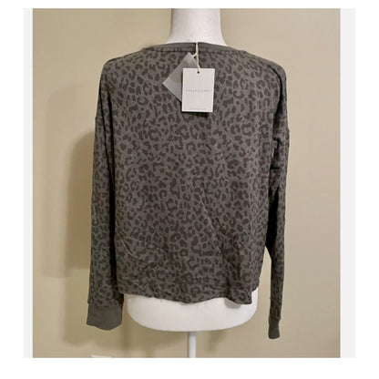 Thread & Supply Women's Green Leopard Print Long Sleeve Cropped Top Sz Medium