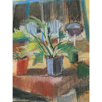 Original MCM Expressionist Pastel Painting Interior Still Life Signed J Gallwood