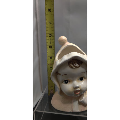 Vintage 1950s Snowbaby Head Vase Planter Bonnet Kitsch Collectible MCM