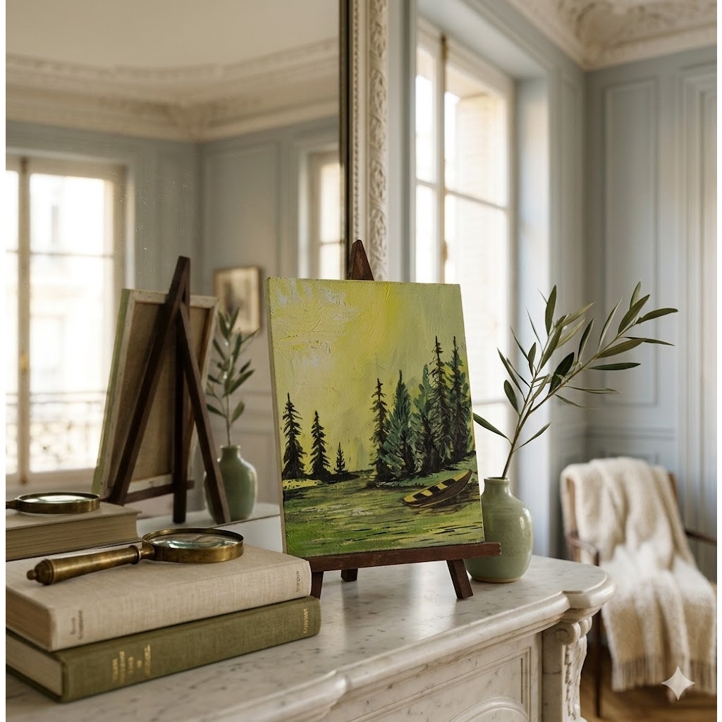 Vintage Anthony Studio Mini 6" Oil Painting on Wood Easel St. Paul MN Landscape